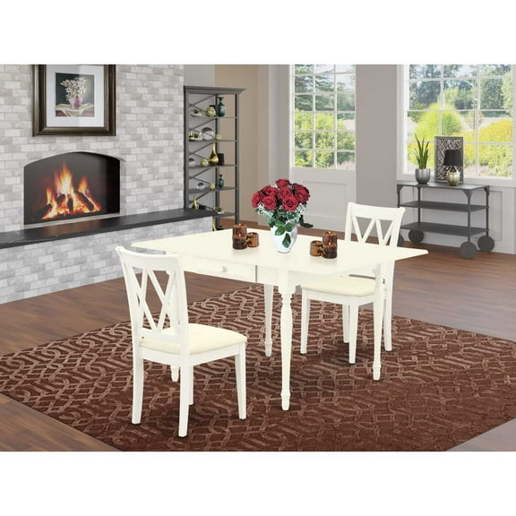 East West Furniture Monza 3-piece Dining Set with Fabric Seat in Linen White