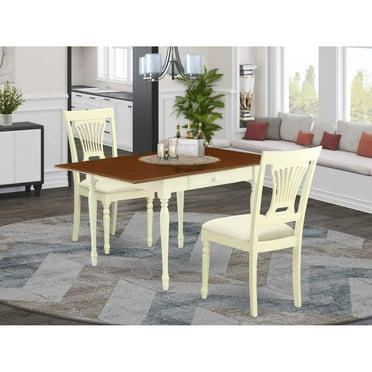 East West Furniture Monza 3-piece Dining Set with Linen Seat in Cherry