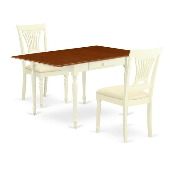 East West Furniture Monza 3-piece Dining Set with Linen Seat in Cherry