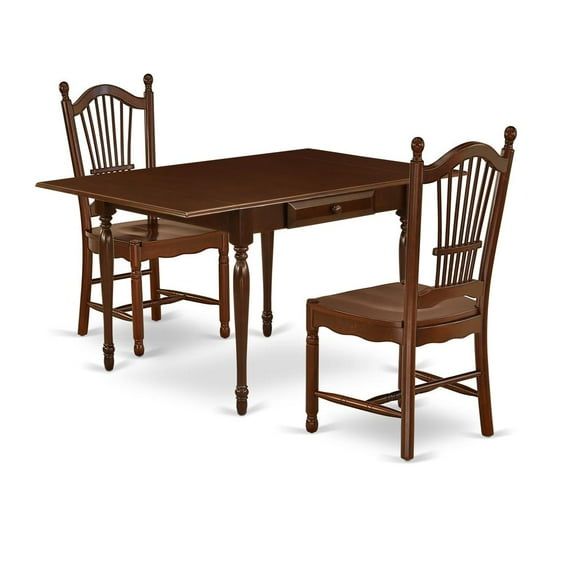 East West Furniture Monza 3-piece Dining Set with Panel Back Chairs in Mahogany