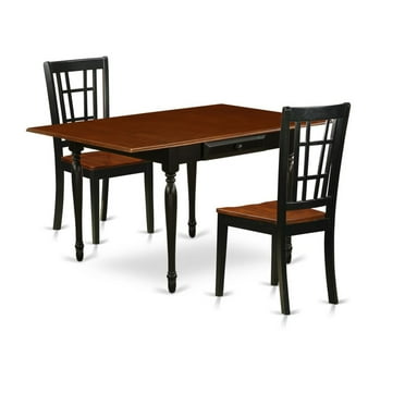 East West Furniture Monza 3-piece Dining Table and Chair Set in Black and Cherry