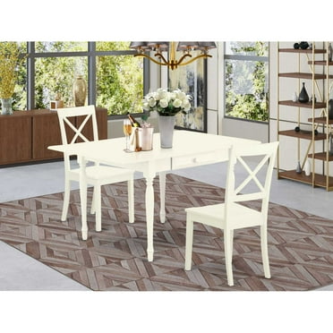 East West Furniture Monza 3-piece Dining Table and X-Back Chairs in Linen White