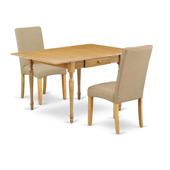 East West Furniture Monza 3-piece Wood Dining Set in Oak/Dark Khaki