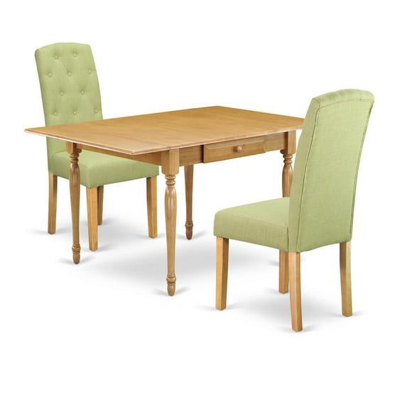 East West Furniture Monza 3-Piece Wood Dining Set in Oak/Lime Green