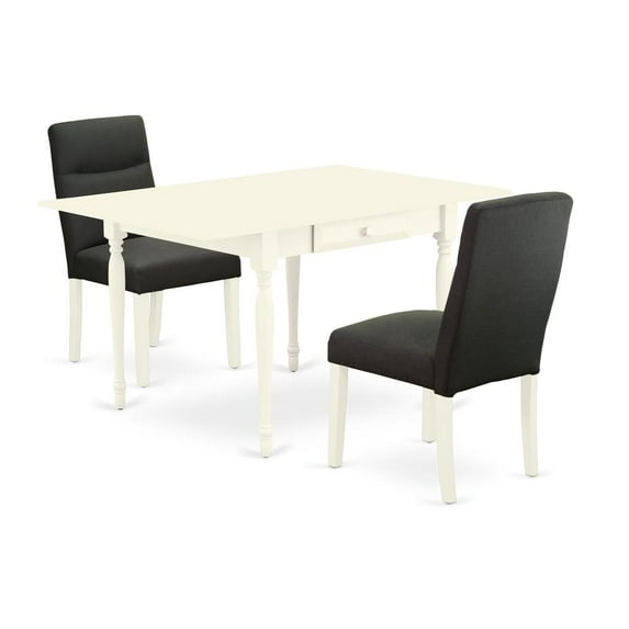 East West Furniture Monza 3-piece Wood Dining Set in White/Dark Gotham Gray