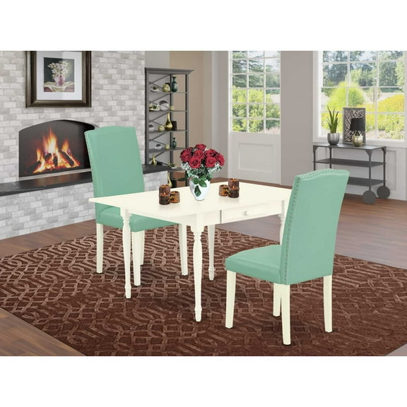 East West Furniture Monza 3-piece Wood Dining Table Set in Linen White