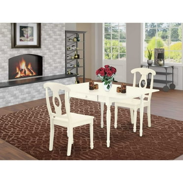 East West Furniture Monza 3-piece Wood Dining Table and Chair Set in Linen White