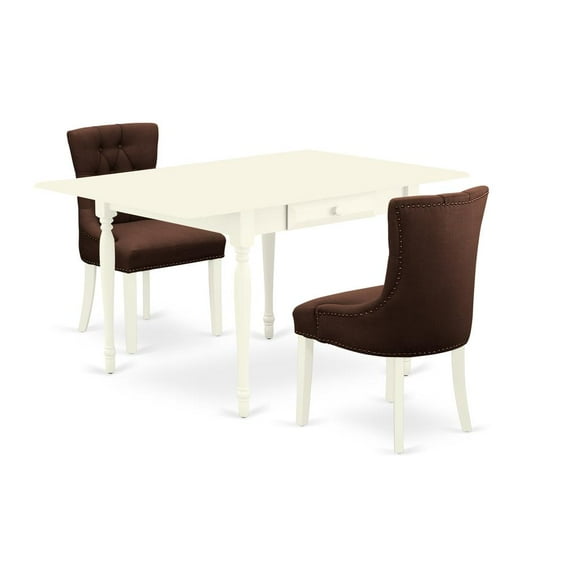 East West Furniture Monza 3Pcs Wood Dining Set in Linen White/Chocolate