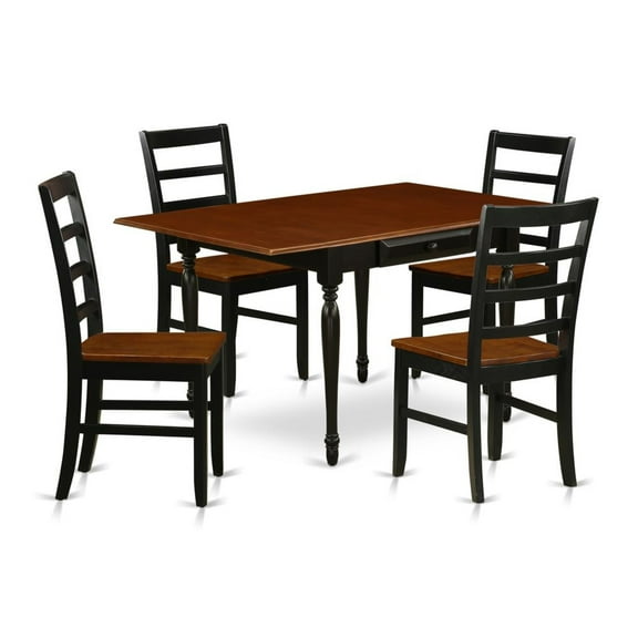East West Furniture Monza 5-piece Dining Set w/ Rectangle Table in Black/Cherry