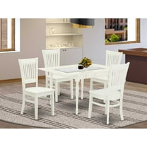 East West Furniture Monza 5-piece Dining Set with Wood Seat in Linen White