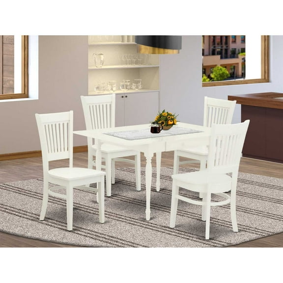 East West Furniture Monza 5-piece Dining Set with Wood Seat in Linen White