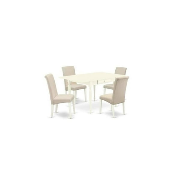 East West Furniture Monza 5-piece Wood Dining Set in Linen White/Cream