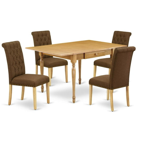 East West Furniture Monza 5-piece Wood Dining Set in Oak/Dark Coffee
