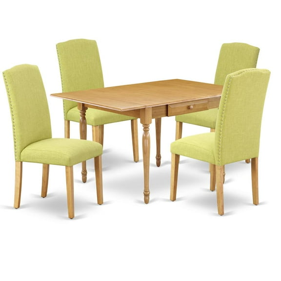 East West Furniture Monza 5-piece Wood Dining Set in Oak/Limelight