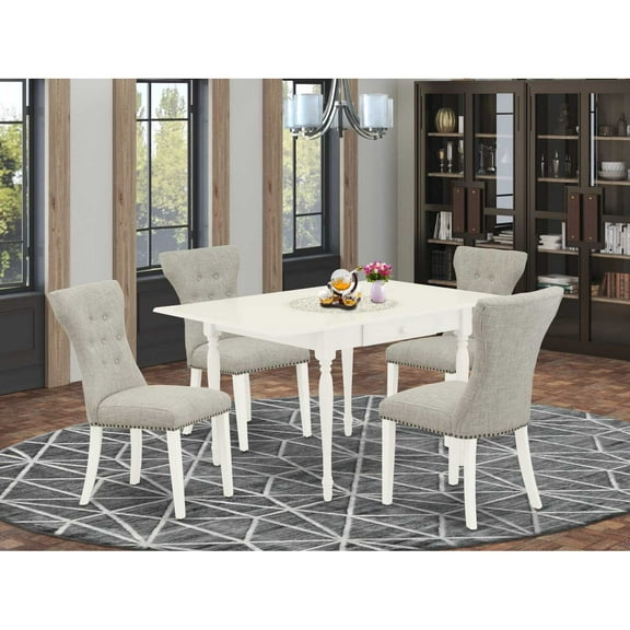 East West Furniture Monza 5-piece Wood Dining Table Set in Linen White