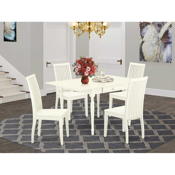 East West Furniture Dining Room Set Linen White, MZIP5-LWH-W