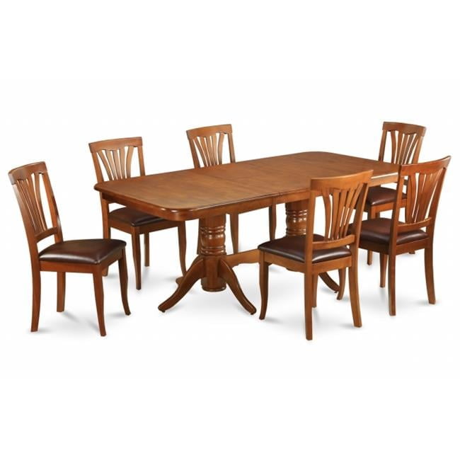 East West Furniture NAAV9-SBR-LC 9pc Napoleon Double Pedestal Table and 8 Avon Faux Leather Seat Chairs