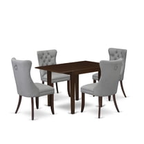 East West Furniture NDDA5-MAH-27 5 Piece Dining Set Includes a Rectangle Kitchen Table with Dropleaf and 4 Upholstered Parson Chairs, 30x48 Inch, Mahogany