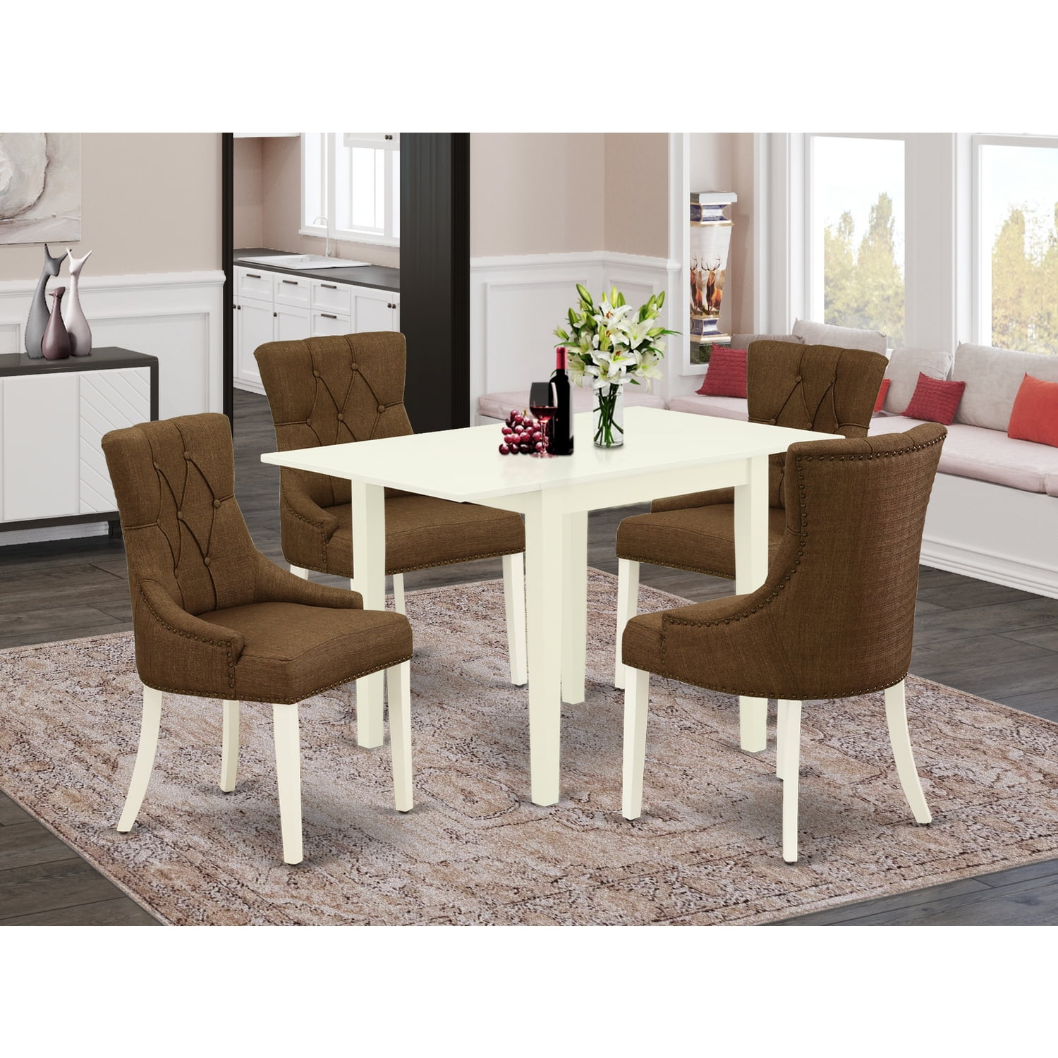 East West Furniture NDFR5LWH18 Modern Dining Table Set 5 Pcs Four