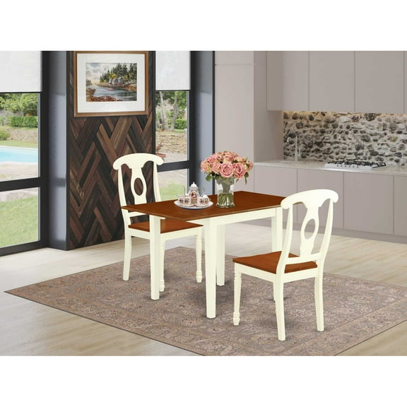East West Furniture NDKE3-WHI-W 3Pc Modern Dining Table Set Consists of a Dining Table and 2 Kitchen Chairs with Hard Wood Seat and Napoleon Back, Buttermilk and Cherry Finish