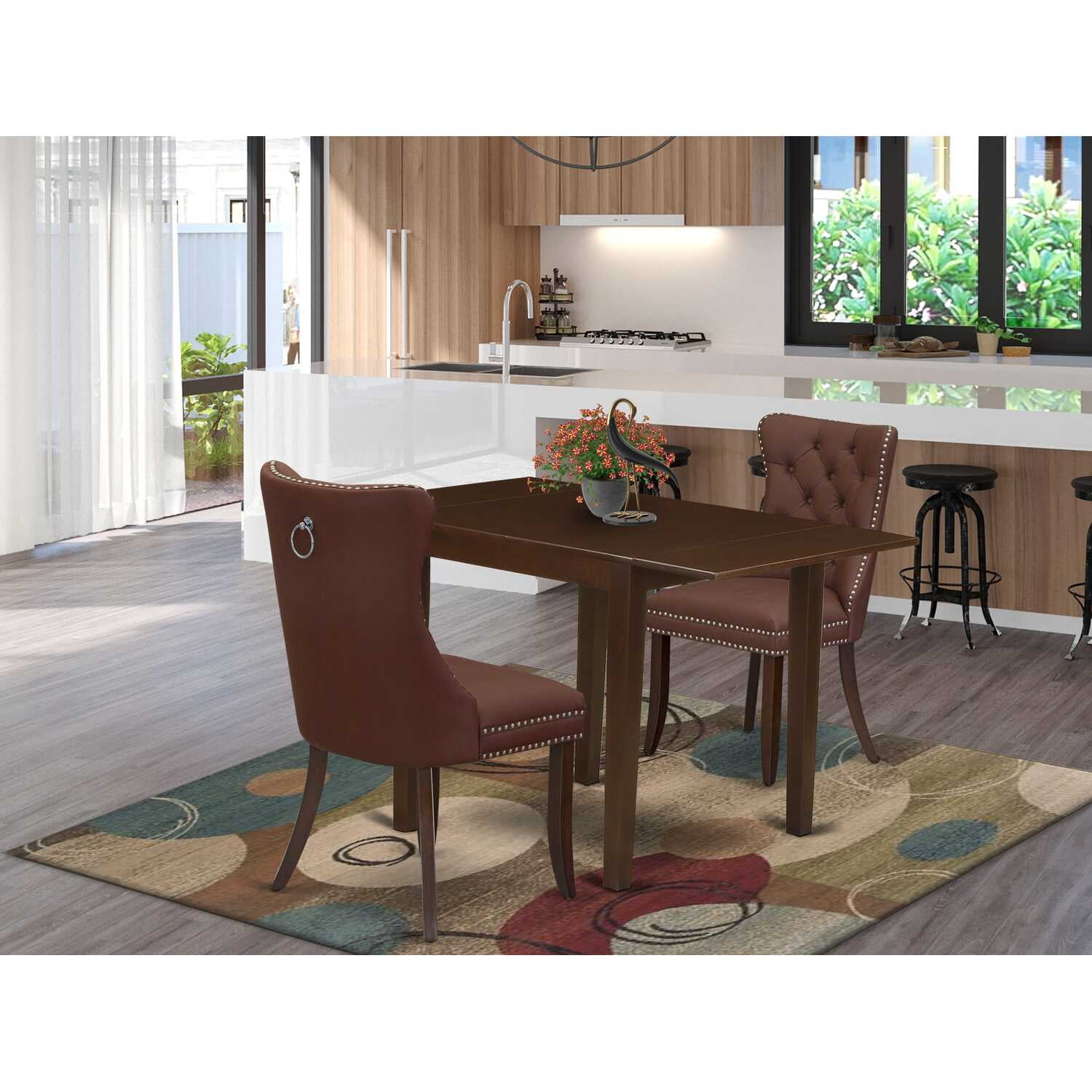 East West Furniture NFDA3-MAH-26 3 Piece Dining Table Set Includes a ...