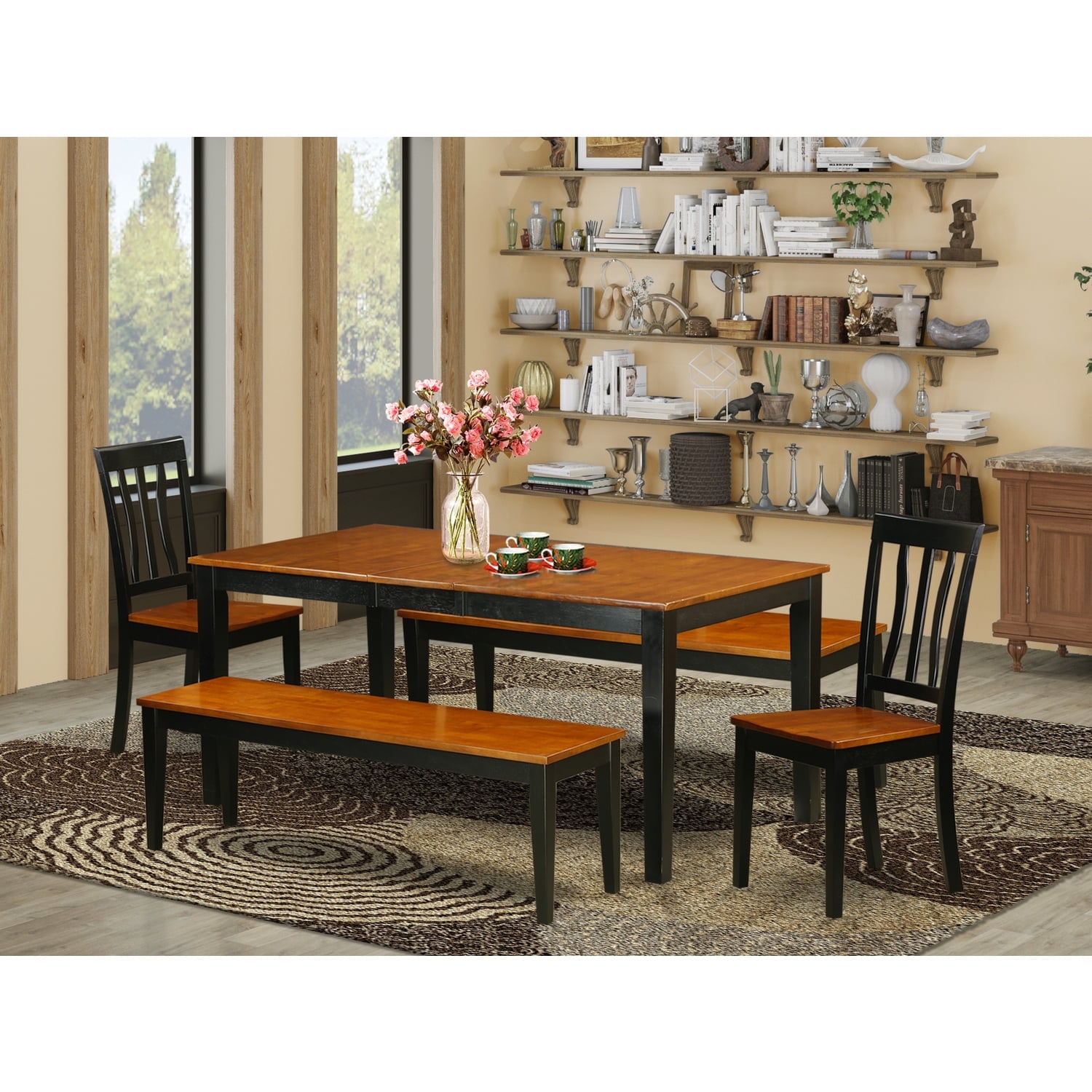 East West Furniture NIAN5N-BCH-W Dining Room Set with Bench-Kitchen ...