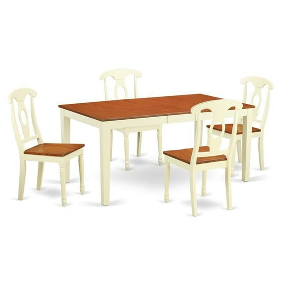 East West Furniture NIKE5-WHI-W Wood Seat Table & Chair Set with 4 Table & 4 Chairs, Buttermilk & Cherry - 5 Piece