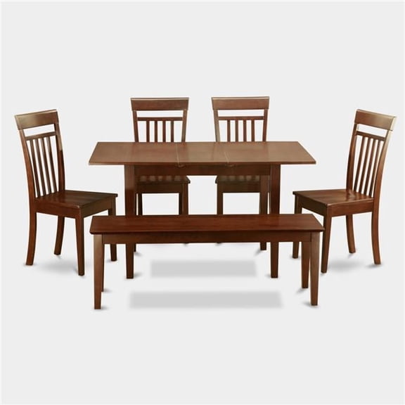 East West Furniture NOCA6C-MAH-W Table & Chairs Set - Kitchen Table & Four Chairs Plus One Bench - 6 Piece