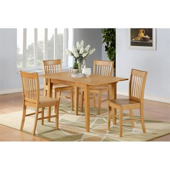 East West Furniture NOFK3-OAK-W Norfolk 3PC Set with rectangular table featured 12 in extension Leaf and 2 wood seat chairs