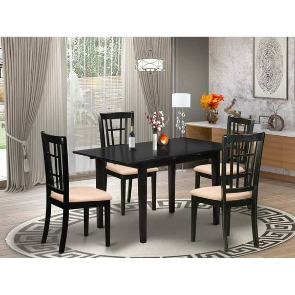 East West Furniture NONI5-BLK-C 5-Piece Dining Set 4 Modern Dining Chairs