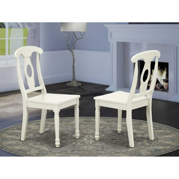 East West Furniture Napoleon 10" Wood Dining Chairs in Linen White (Set of 2)
