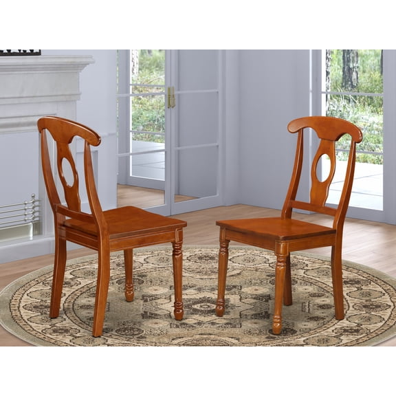 East West Furniture Napoleon 10" Wood Dining Chairs in Saddle Brown (Set of 2)