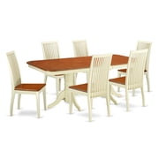 East West Furniture Dining Room Set Buttermilk & Cherry, NAIP7-BMK-W