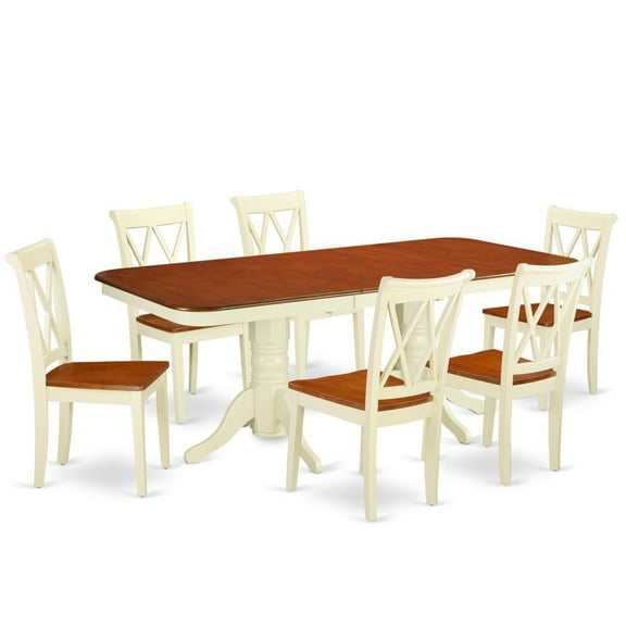 East West Furniture Napoleon 7-piece Wood Dining Room Set in Buttermilk/Cherry