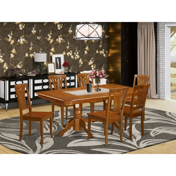 East West Furniture Napoleon 7-piece Wood Kitchen Set in Saddle Brown