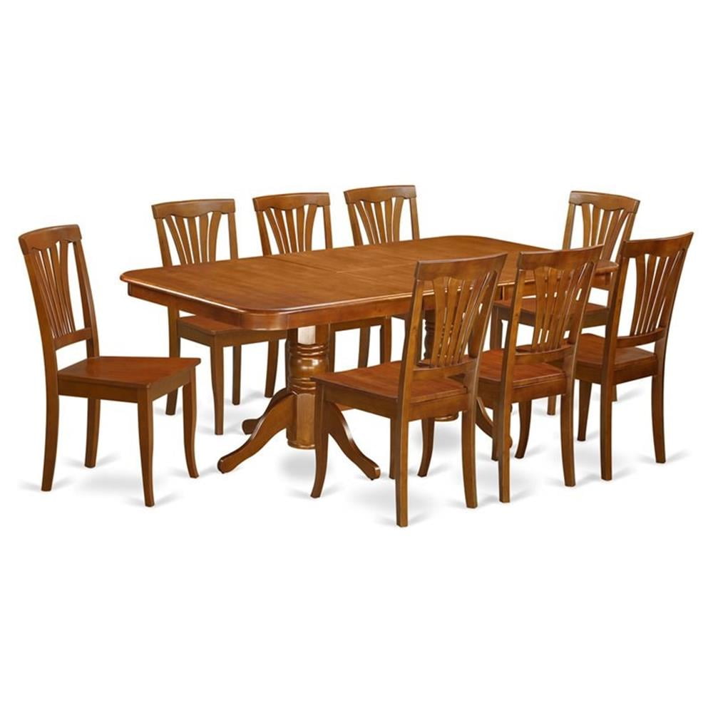 Saddle Brown 9-Piece Wood Dining Set with Butterfly Leaf