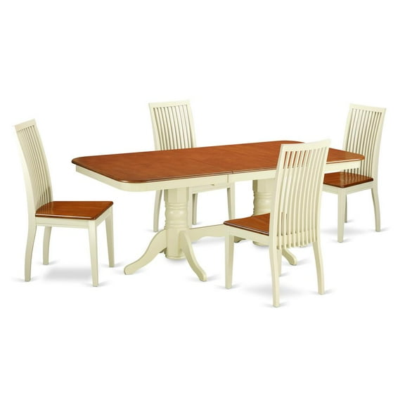 East West Furniture Napoleon 5-piece Wood Dinette Set in Buttermilk/Cherry