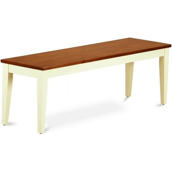 East West Furniture Nib-WHI-W Nicoli Dining Room Bench with Wood Seat, 54x15x17 Inch, Buttermilk & Cherry