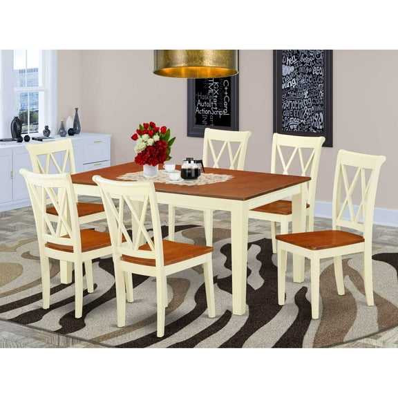 East West Furniture Dining Room Set Buttermilk & Cherry, NICL7-BMK-W