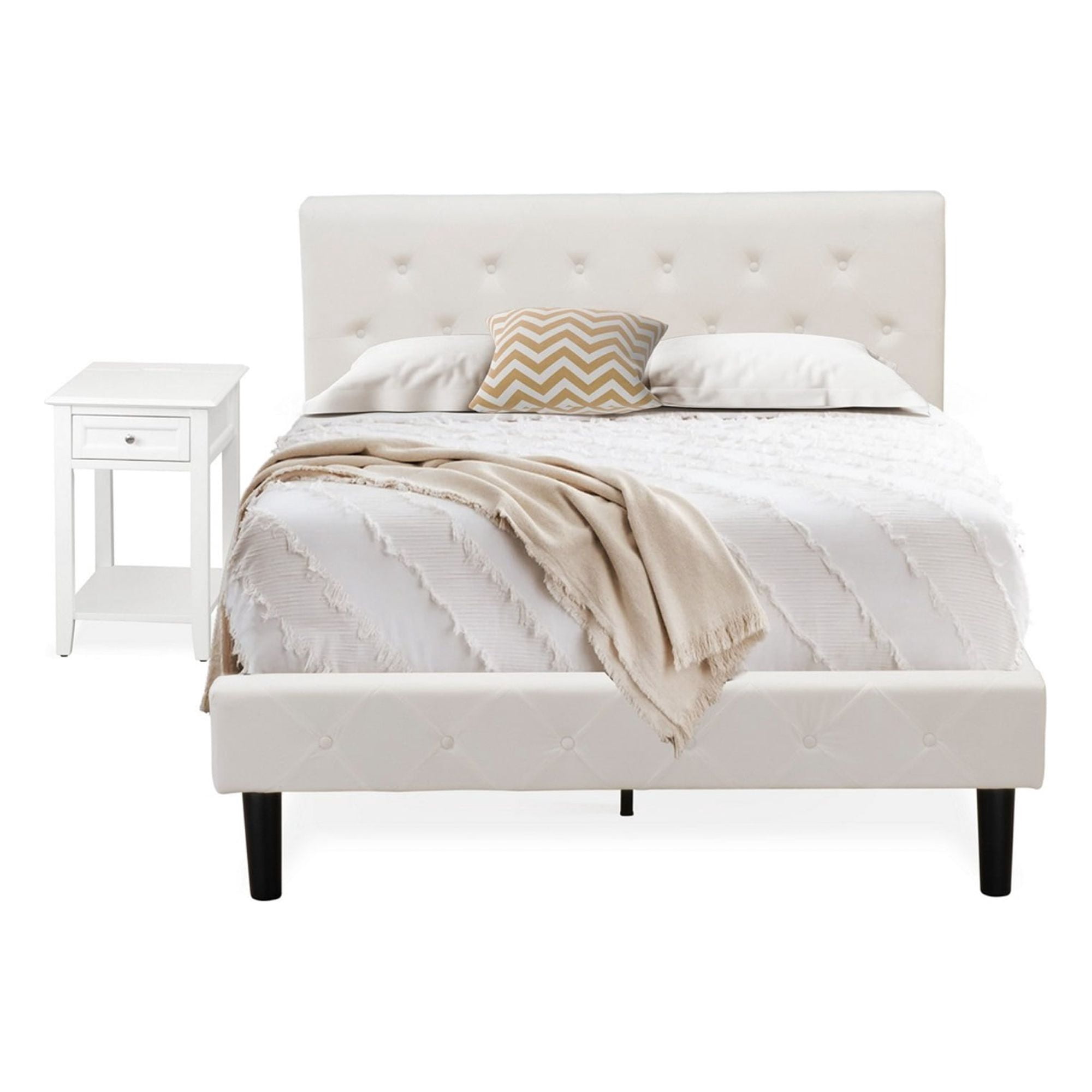 East West Furniture Nolan 2 Pieces Wooden Full Bedroom Set in White