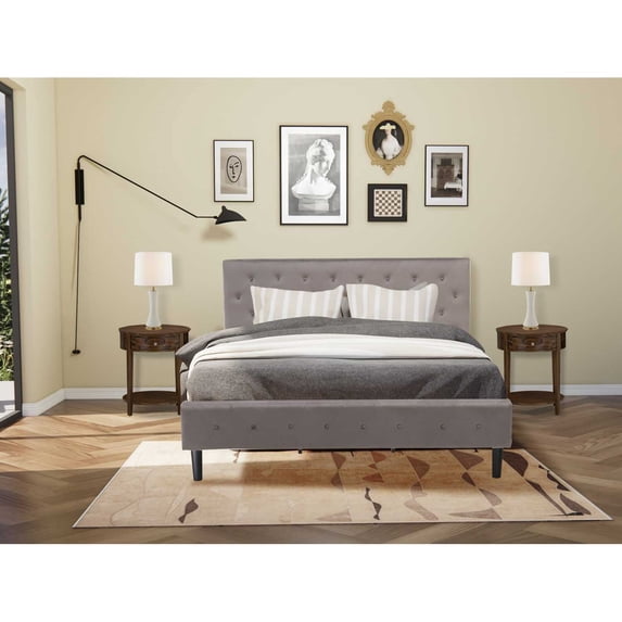 East West Furniture Nolan 3-Piece Wood King Bedroom Set in Brown Taupe/Walnut