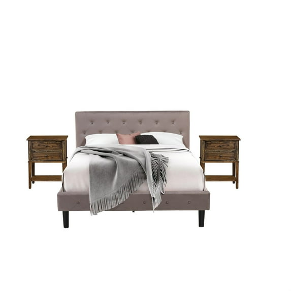East West Furniture Nolan 3-Piece Wood Queen Bedroom Set in Jacobean/Taupe Brown