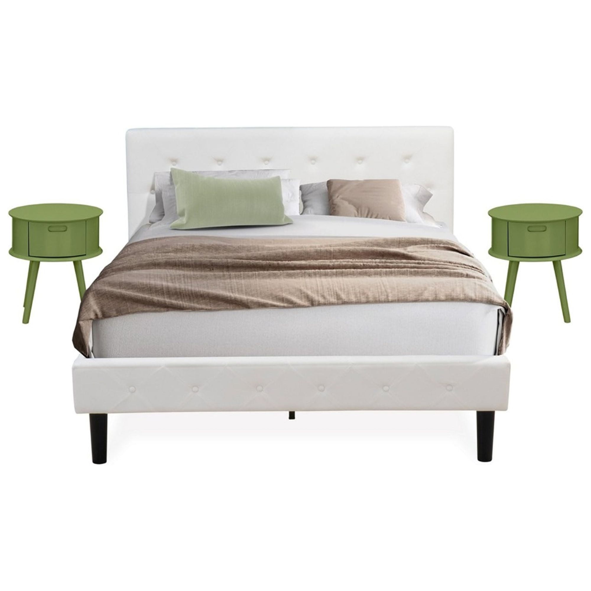Clover Green & White Queen Bedroom Set with Velvet Upholstered Headboard
