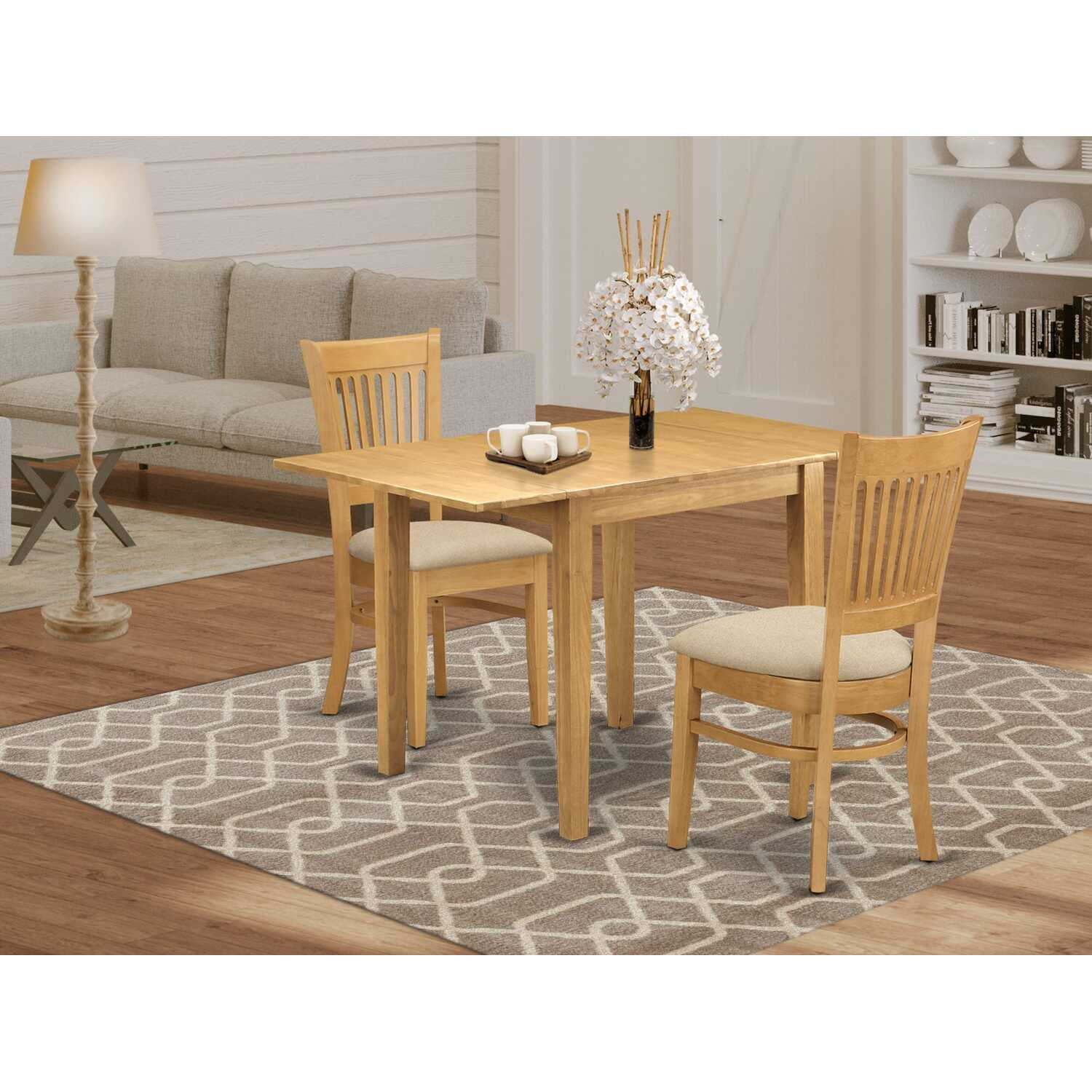 East West 48" Oak Finish Solid Wood Dining Set with Slatted Chairs