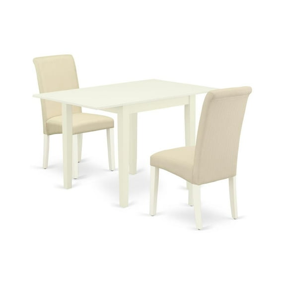 East West Furniture Norden 3-piece Wood Dining Set in Linen White/Cream