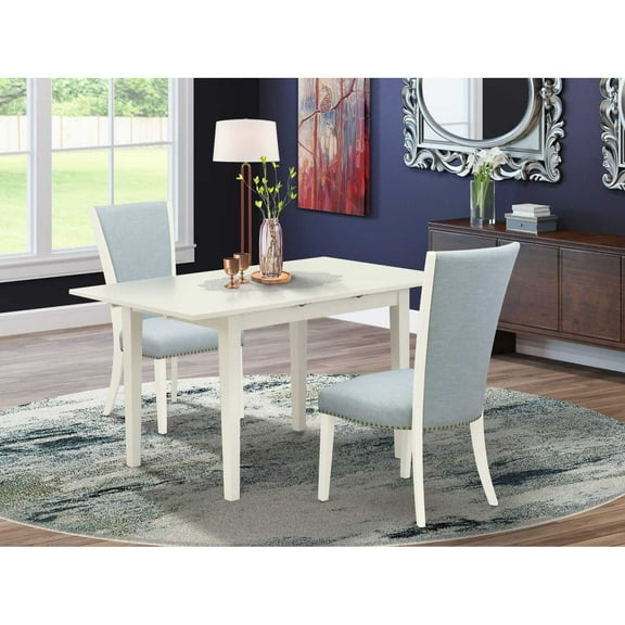 East West Furniture Norden 3-piece Wood Kitchen Table Set in Linen White