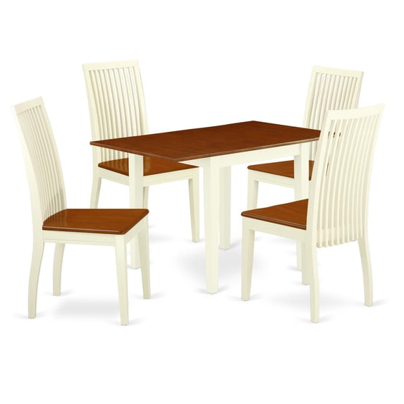 East West Furniture Norden 5-piece Dining Set w/ Slat Back in Buttermilk/Cherry