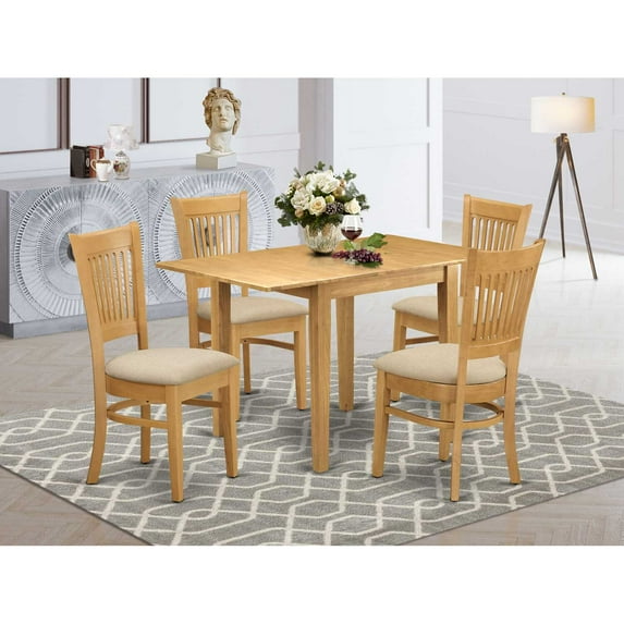 East West Furniture Dining Room Set Oak, NDVA5-OAK-C