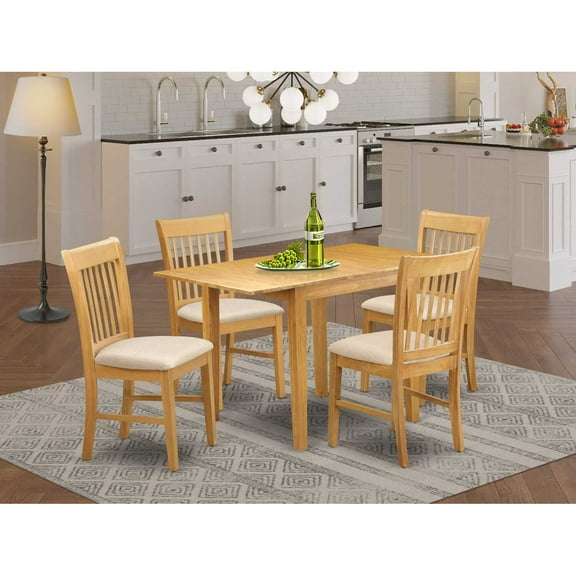 East West Furniture NDNO5-OAK-C 5Pc Dining Table Set Features a Small Table and 4 Dining Room Chair with Linen Fabic Seat, Oak Finish