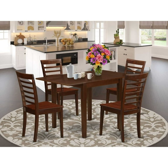 East West Furniture Dining Room Set Mahogany, NDML5-MAH-W